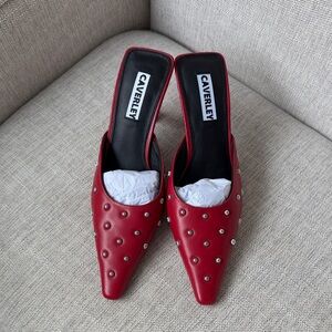 NWT, Caverley Red Studded Pointed-Toe Mules